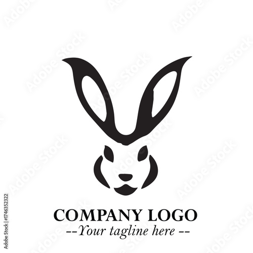 Head of Bunny Logo Symbol Black on White Background in Cute Minimalist Vector Design for Modern Branding