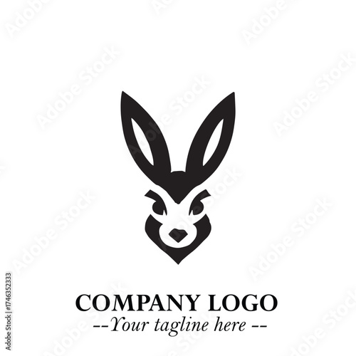 Head of Bunny Logo Symbol Black on White Background in Cute Minimalist Vector Design for Modern Branding