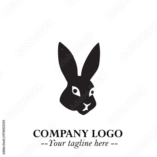 Head of Bunny Logo Symbol Black on White Background in Cute Minimalist Vector Design for Modern Branding