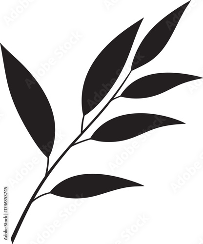 Willow Branch Leaf Silhouette | Black Vector Illustration Design