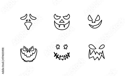 Set of Halloween scary pumpkins cut. Spooky creepy pumpkins cut Devil Pumpkin Mask for Halloween.