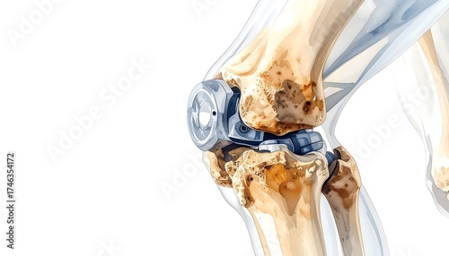 Detailed Medical Illustration of Knee Replacement Surgery for Severe Joint Conditions