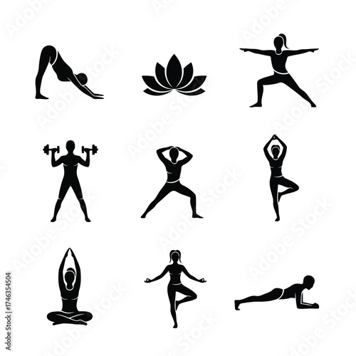 Vector illustration of collection of yoga and fitness poses