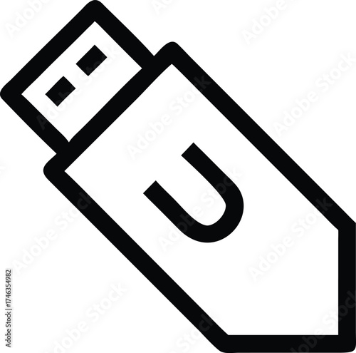 Vector line art icon of a pen drive, black outline vector