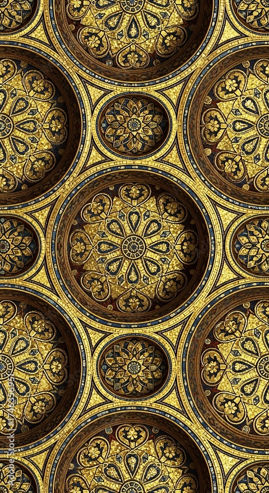 Obraz premium Ornate golden mosaics create intricate abstract artistic pattern design