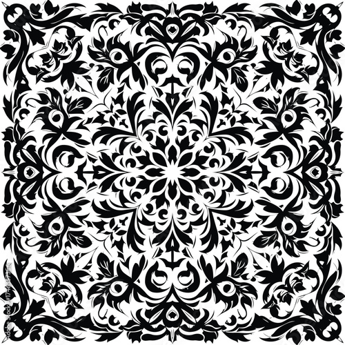 Vector illustration of black and white ornamental damask pattern