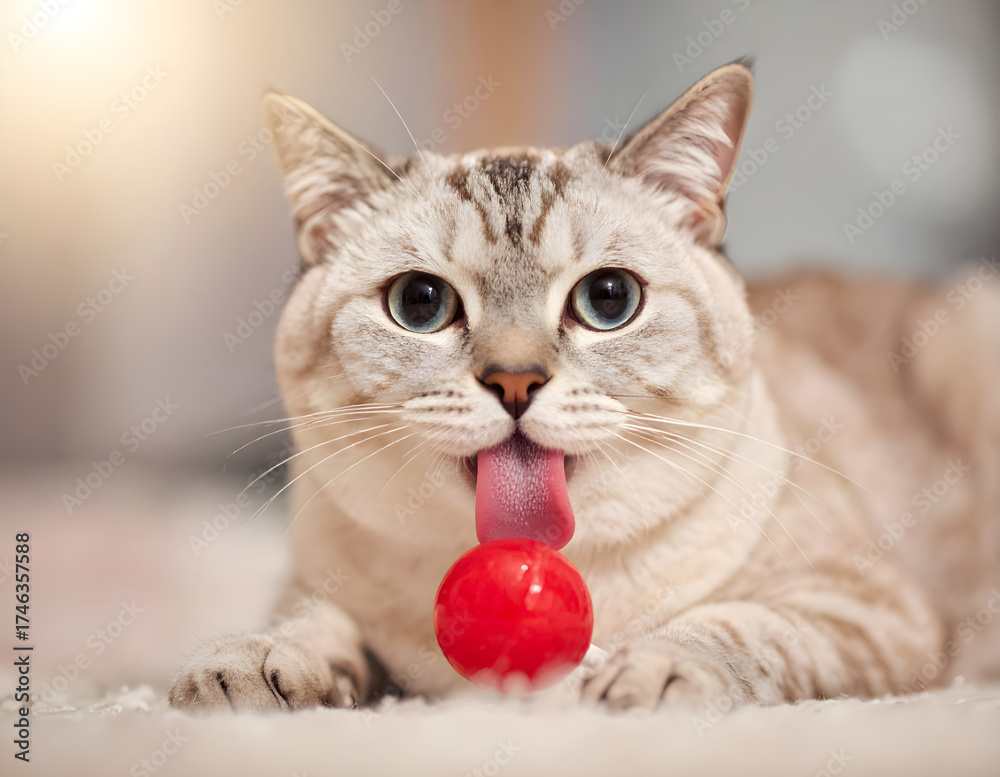 custom made wallpaper toronto digitalA cute and funny cat licking a red lollipop, showing playful expression and wide eyes. Great for candy, humor, and adorable animal themed projects.
