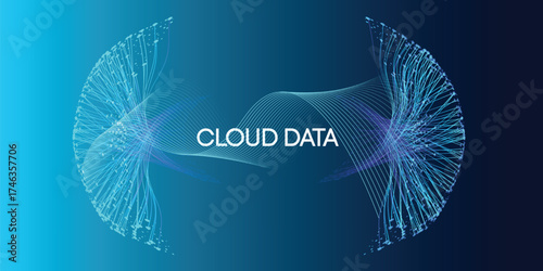 Futuristic Cloud Data Network Visualization with Abstract Digital Flow Lines on Blue Gradient Background