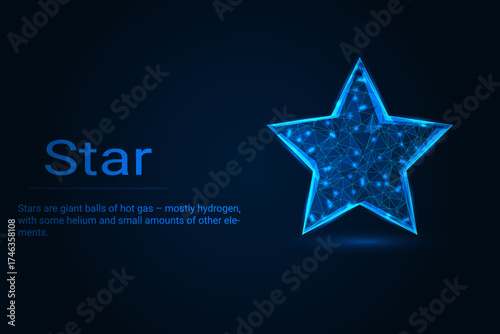 Low Poly Star Icon on Dark Blue Gradient Background. Minimalist, Geometric, and Modern Star Symbol for Digital Art, 3D Modeling, UI/UX, and Futuristic Graphics.
