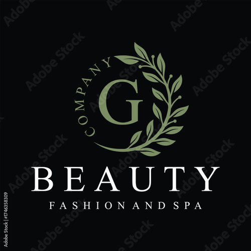 Initial letter g green leaves natural organic logo design for to beauty fashion and spa design graphic