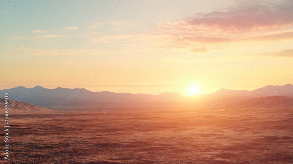 Fototapeta premium An oil pumpjack extracts resources in a desert setting as the sun sets behind distant mountains, creating a striking contrast between nature and industry