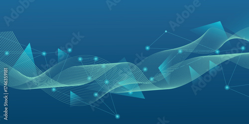 Abstract network technology communication blue hexagons background. Connection concept with mesh dots and lines innovation. Vector illustration