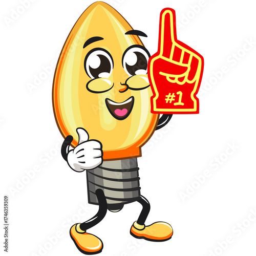 cute orange light bulb mascot cartoon character isolated vector illustration raise finger foam, work of hand drawn