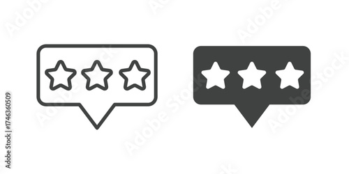 Three Star Rating Feedback Speech Bubble Icon. Line and glyph solid icon