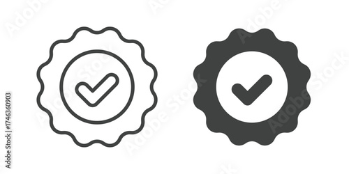 Verified Guarantee Badge and Checkmark Icon. Line and glyph solid icon