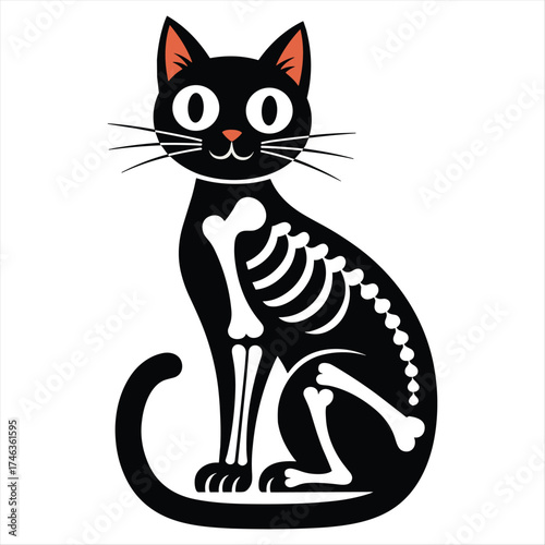 Halloween black cat skeleton silhouette