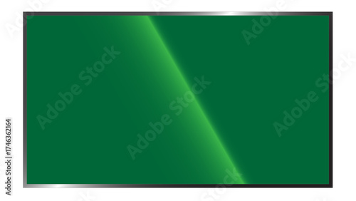 An emerald green gradient sweeps across the frame with a luminous silver border frame.