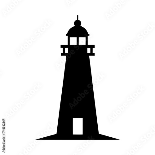 Minimal lighthouse silhouette simple coastal beacon clean vector design with white background