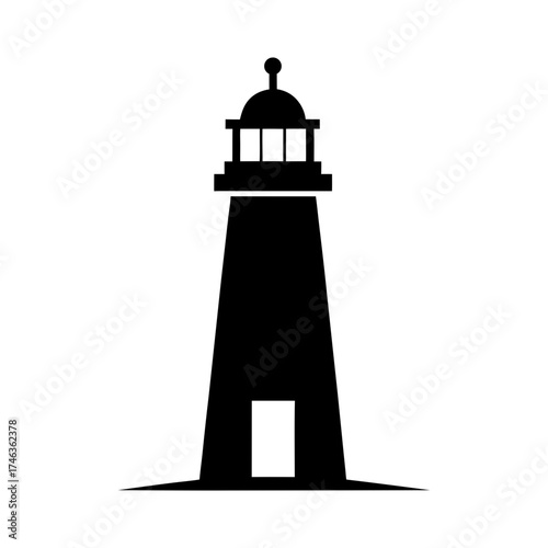 Lighthouse with thin outline silhouette simple coastal beacon clean vector design with white background