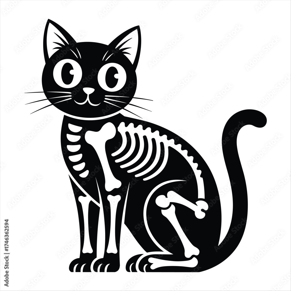 Obraz premium Black cat skeleton silhouette for halloween silhouette