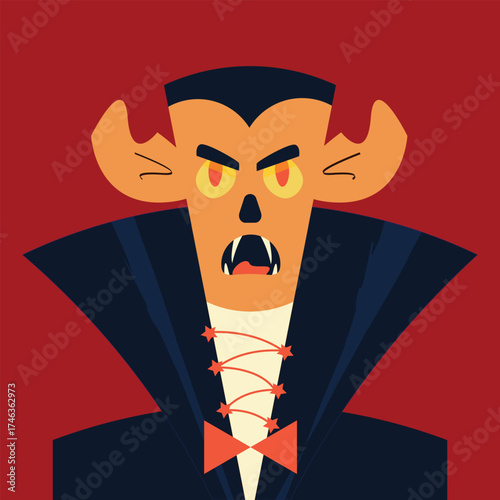 Halloween  Illustration Of A Cartoonish Vampire With Angry Expression Wearing A Bow Tie, Halloween Design