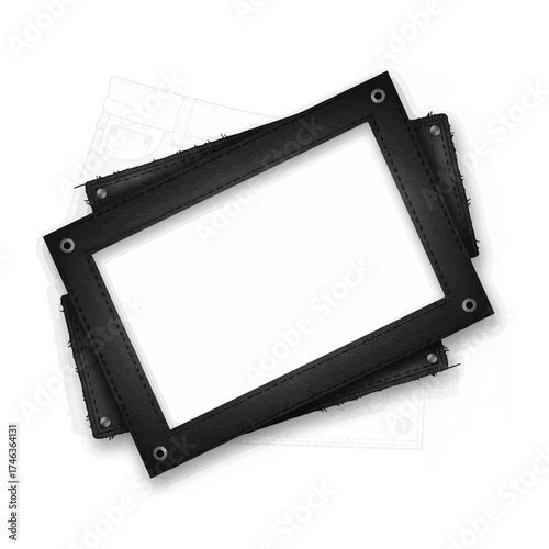 Denim frame vector photo border with fabric texture and metal rivets in a stacked, dark design