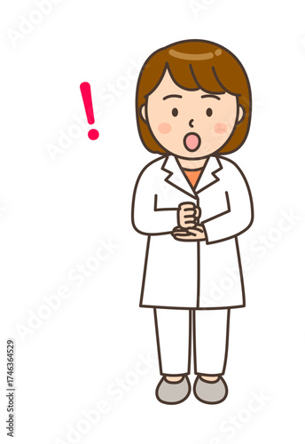 ひらめいて手を打つ女性薬剤師のイラスト