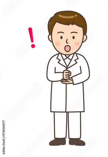 ひらめいて手を打つ若い男性薬剤師のイラスト