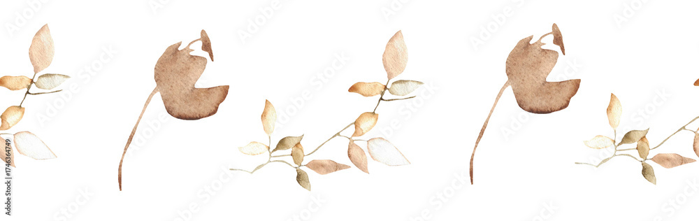 Obraz premium Flower and leaves border on a white background. Hand-drawn illustration. Perfect for autumn. 