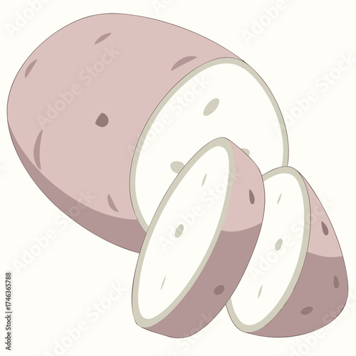 Freshly sliced potato against simple background