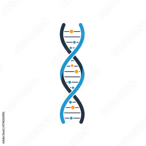 A stylized illustration of a DNA double helix structure against a white background.
