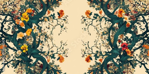 Tree with many branches and leaves, and it is surrounded by a white background. The tree is the main focus of the image, and it is a beautiful and intricate design