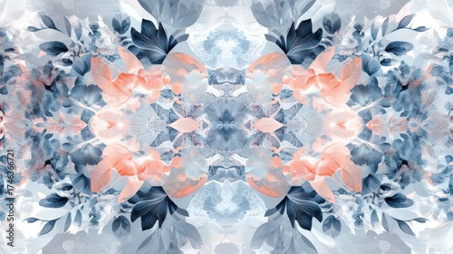 Blue and orange flowery patterned background with a white background
