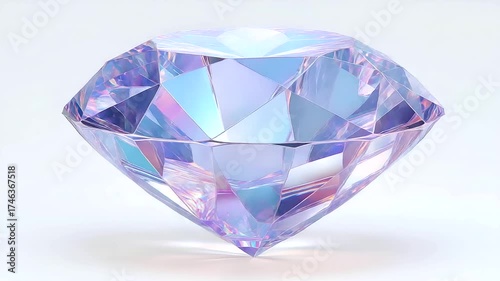 Macro close-up of a brilliant diamond sparkling under bright studio lights, facets scattering rainbow reflections, pure clarity glowing against a vivid white background.