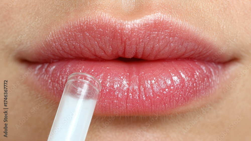 Naklejka premium Realistic photo of a person giving a saliva sample for DNA genetic test in soft natural light.