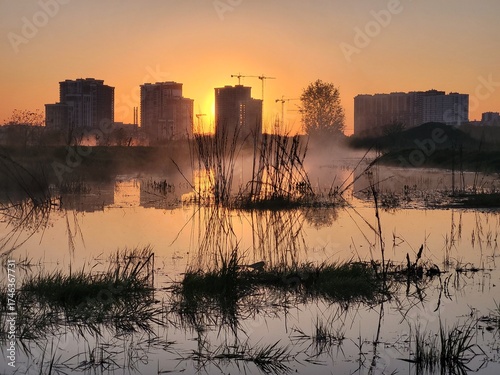 sunset over the river