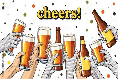 Pop art style cheers toast celebration