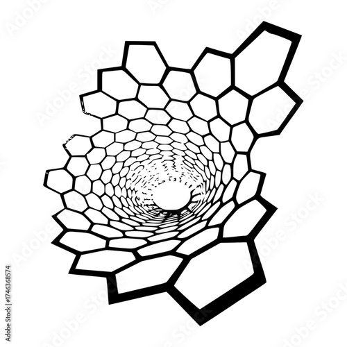 Minimalist abstract honeycomb tunnel vector illustration black and white geometric pattern design for background one hundred vacter Vacter