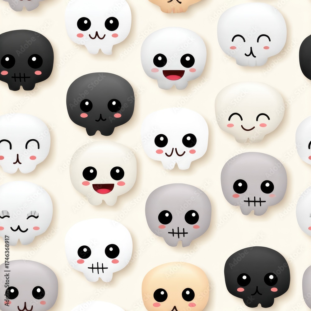 Fototapeta premium Whimsical skeleton skulls seamless pattern for halloween festivities and creative design