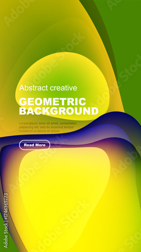 Vibrant abstract design. Overlapping colorful shapes create dynamic background. Text promotes further exploration. Modern aesthetic.