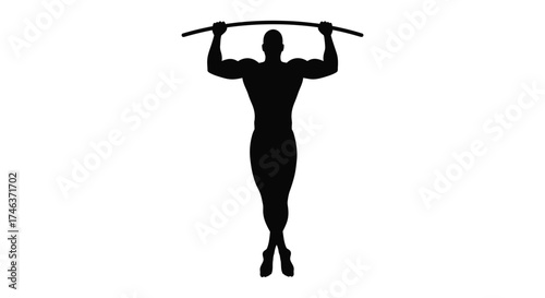 Silhouette of muscular man performing pull-up exercise with strength and determination dynamic fitness pose