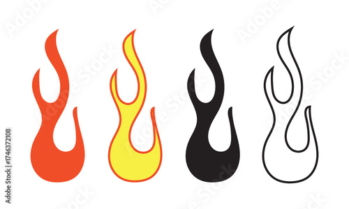 Flame decal icon. Tribal flame tattoo shapes vector . Black tribal flame vector icons set showing stylized fire shapes, ideal for tattoos, decals, or graphic design decoration elements.

