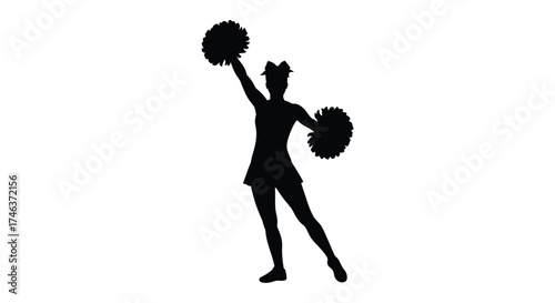 Dynamic silhouette of a cheerleader pumping pom poms with enthusiasm and energy for sports and celebrations