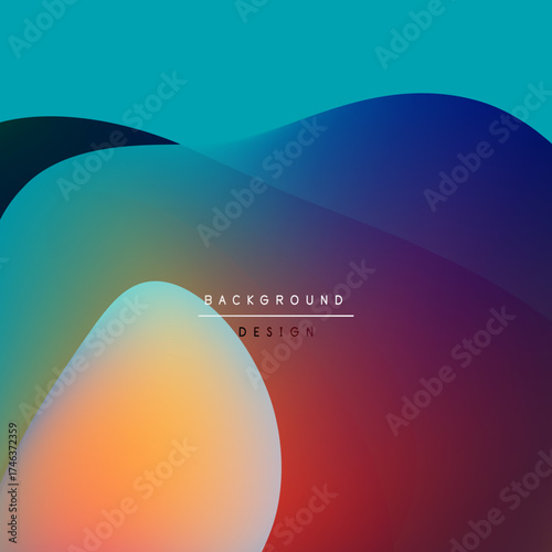Abstract gradients blend smoothly. Waves create dynamic visual flow. Colors transition from cool blues to warm reds. Minimalist design.