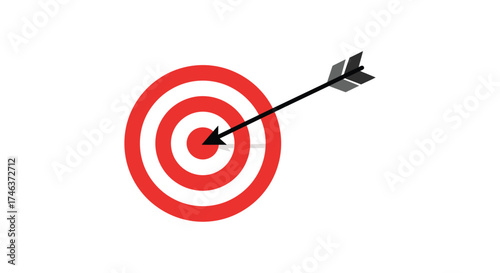 Arrow hitting the bullseye on a target represents achieving goals success and precision