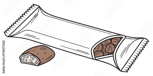 Blank Snack Bar Packaging Mockup – White Foil Wrapper Isolated on Transparent Background.