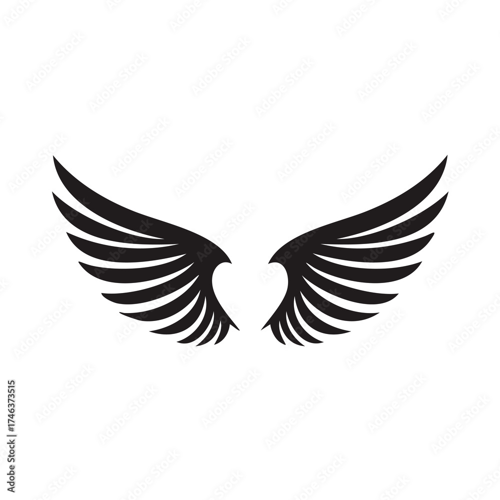 Fototapeta premium Black Stylized Wings Spread Wide on White Background