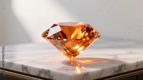 Radiant Orange Gemstone Sparkling on Marble Surface