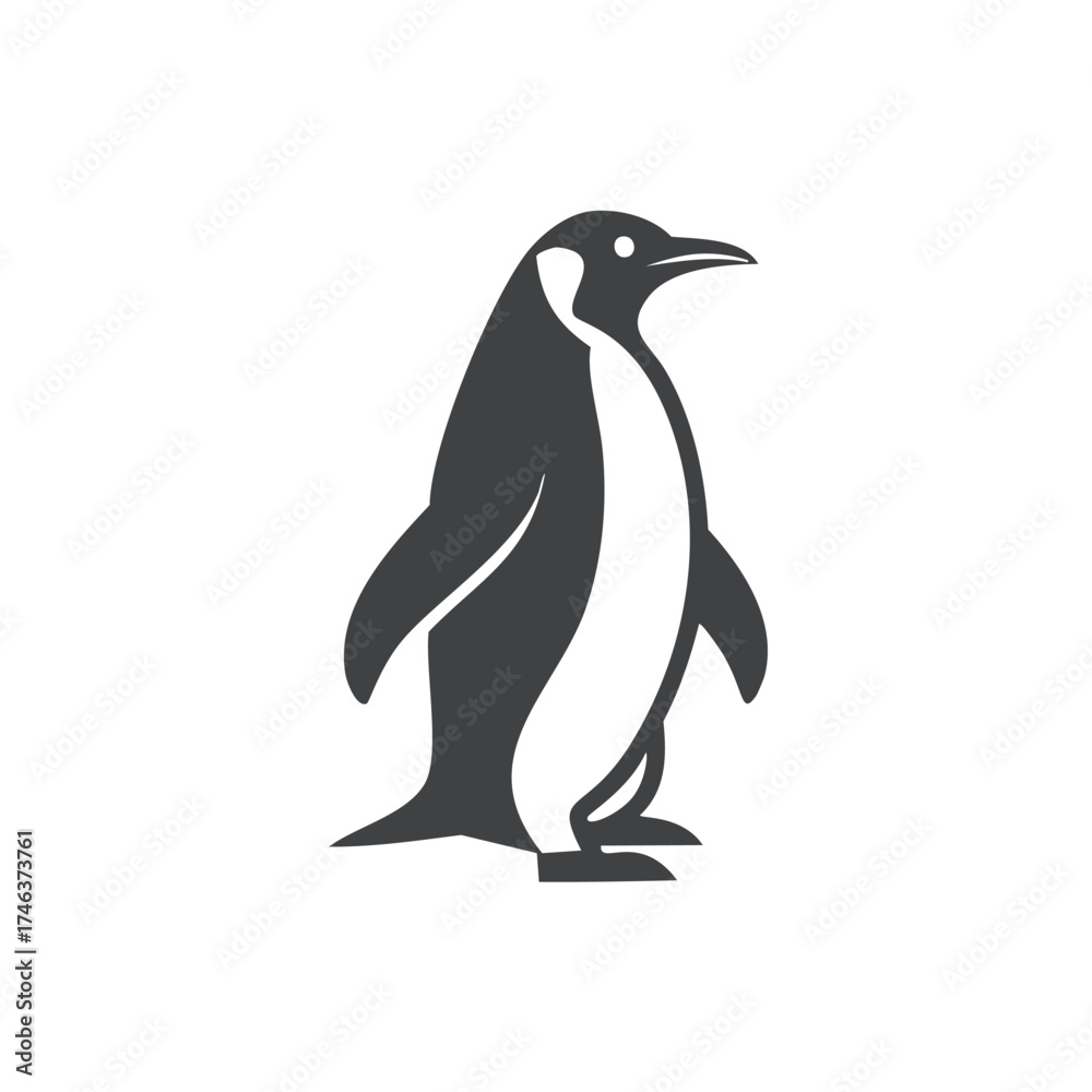 Naklejka premium Dark gray penguin graphic on white background Keywords: penguin, animal, graphic, silhouette