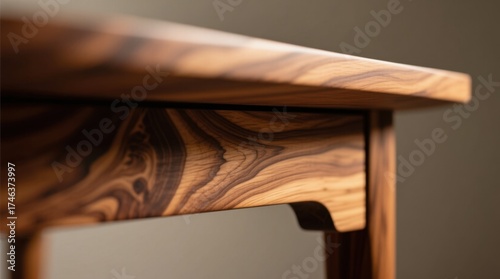 Close-up of a beautifully crafted wooden table showcasing intricate grain patterns and elegant craftsmanship